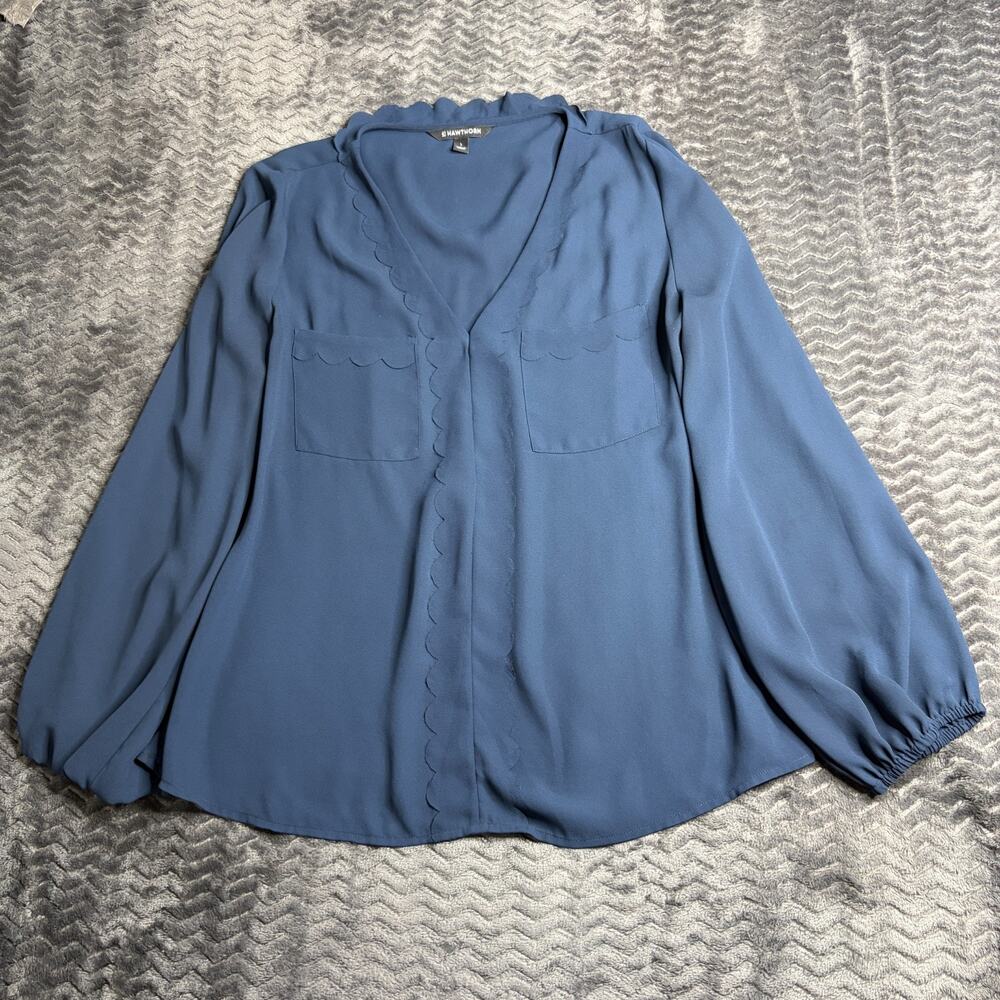 41 Hawthorn Navy Blue Long Sleeve V neck Chest Pocket Casual Blouse Size Large